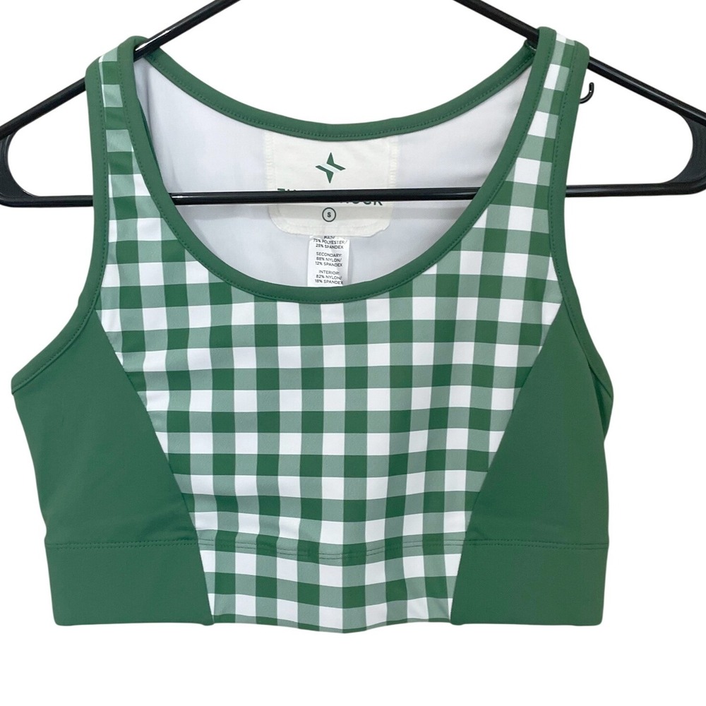 Tuckernuck TNUCK Sport Green Trellis Gingham Check Sports Bra Crop Top Size S